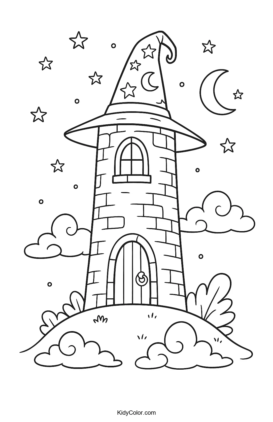 Wizard's tower under a starry night sky