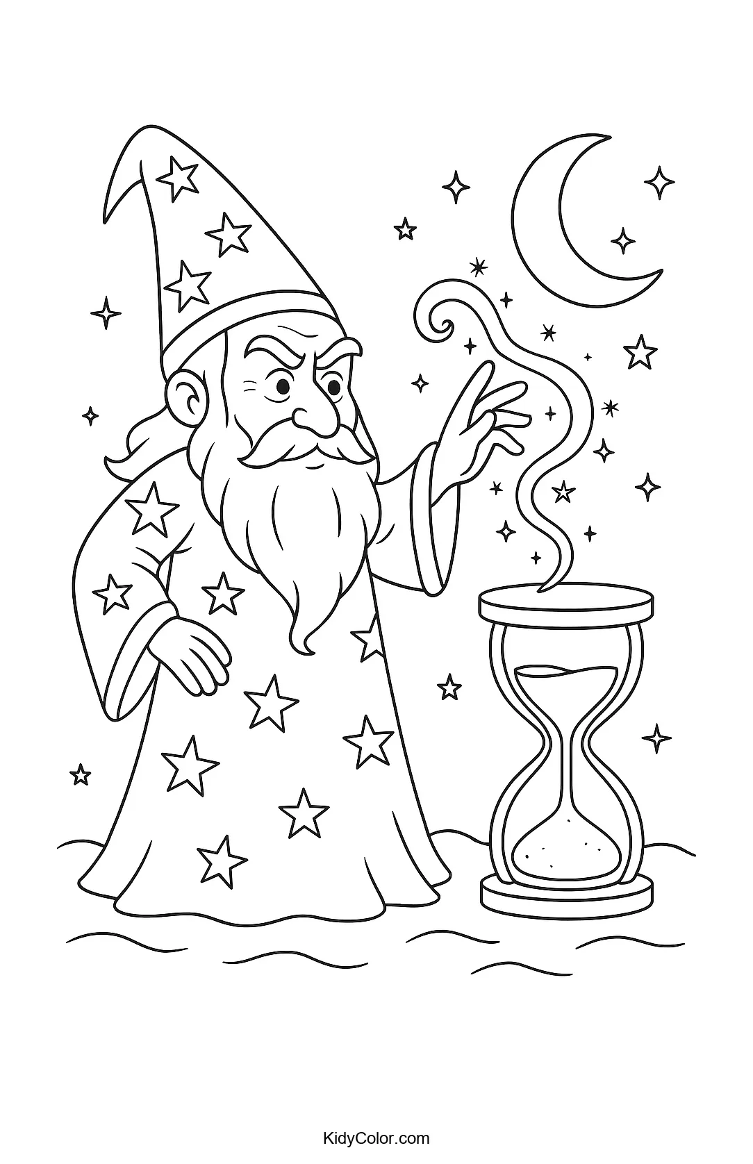 Wizard with an hourglass and crescent moon image