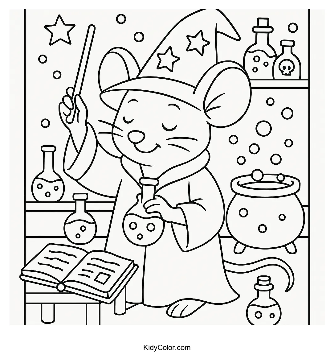 Wizard mouse brewing potions