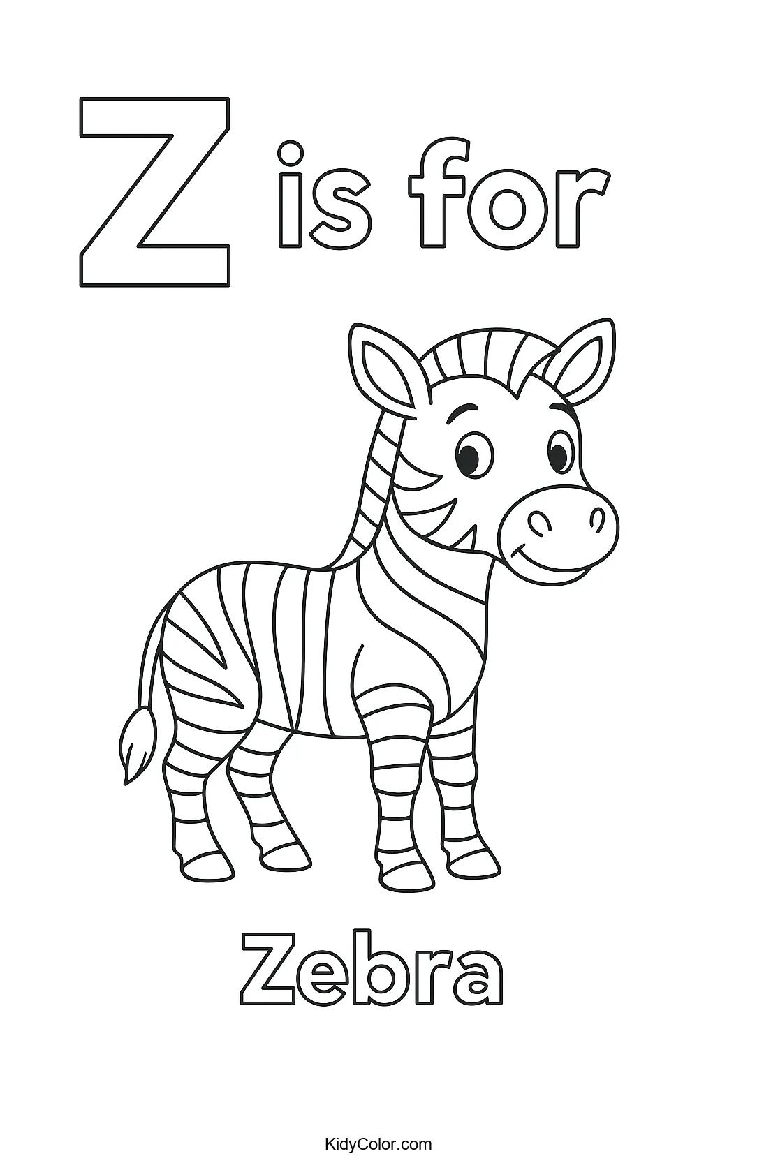 Zebra and letter Z coloring page