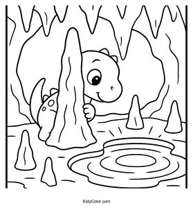 Baby Dinosaur Hiding Behind Stalagmite Coloring Page