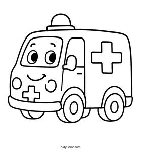 A Cartoon Ambulance With A Red Cross