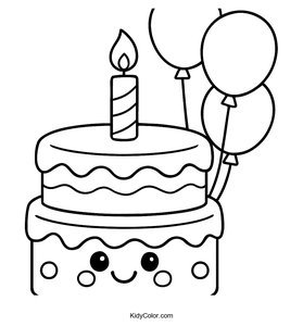 Fun Birthday Cake Coloring Page for Kids