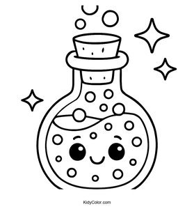 Fun Cartoon Bubbling Potion Bottle Coloring Page