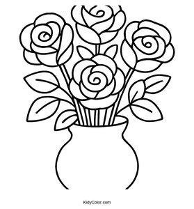 Cute Cartoon Roses in a Vase Coloring Page