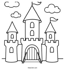 Colorful Cartoon Castle with Towers and Drawbridge
