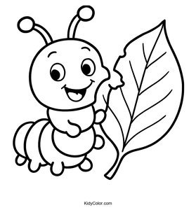 Cute Cartoon Caterpillar Munching on a Leaf Coloring Page