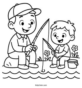 Fun Fishing with Dad Coloring Page for Kids