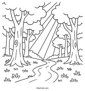 Cartoon Forest Path with Tall Trees for Kids