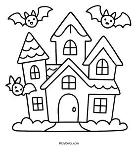 Fun Cartoon Haunted House Coloring Page for Kids
