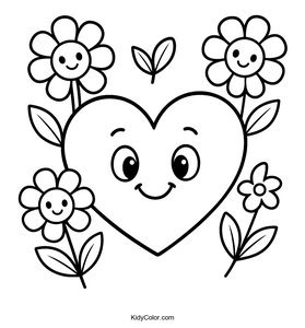 Heart and Flowers Coloring Page for Valentine's Day