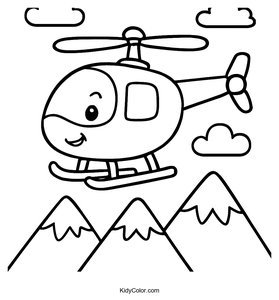 A Cartoon Helicopter Flying Over Mountains