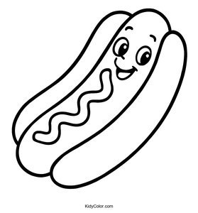 Fun Cartoon Hot Dog Coloring Page for Kids