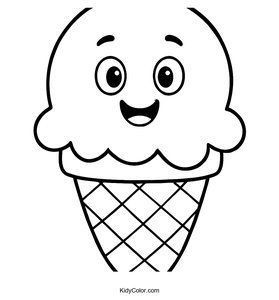 Fun Cartoon Ice Cream Cone Coloring Page for Kids