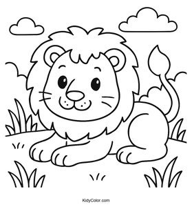 A Cartoon Lion Lying In The Grass