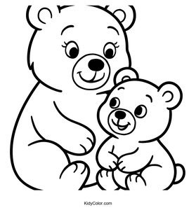 A Cartoon Mama Bear And Baby Bear Cub