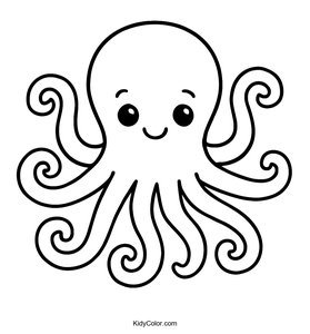 Fun Cartoon Octopus with Curling Tentacles Coloring Page