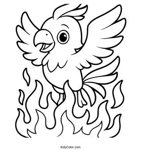 Cartoon Phoenix Rising from Flames Coloring Page
