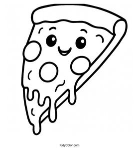 Fun Cartoon Pizza Slice Coloring Page for Kids