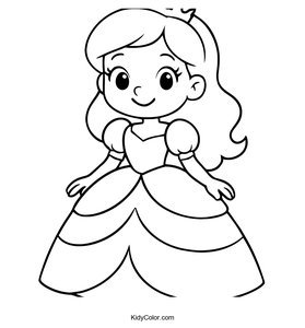 Cartoon Princess in a Beautiful Ball Gown Coloring Page