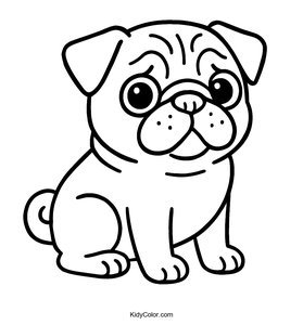 A Cartoon Pug With A Wrinkly Face And Curly Tail