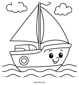 A Cartoon Sailing Boat On The Ocean