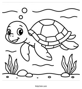 A Cartoon Sea Turtle Swimming Through The Ocean