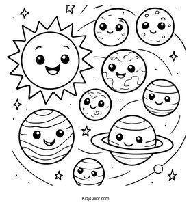 Cartoon Solar System Coloring Page for Kids