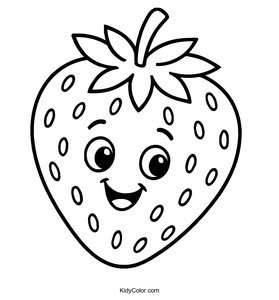 Happy Cartoon Strawberry Coloring Page for Kids