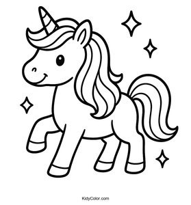 Color Your Own Cartoon Unicorn with Flowing Mane