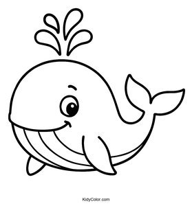 Cartoon Whale with Water Spout Coloring Page