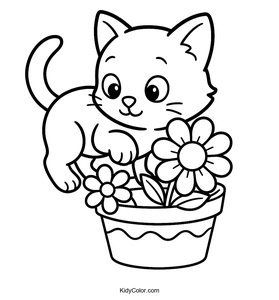 A Curious Kitten Exploring A Colorful Flower Pot