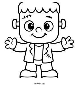 Adorable Cartoon Frankenstein Monster Coloring Page