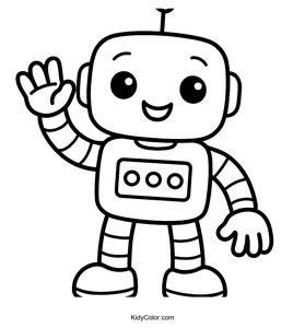 Friendly Cartoon Robot Waving Hello Coloring Page