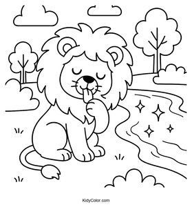 A Lion Gently Grooming Its Fluffy Mane By A Sparkling Riverb