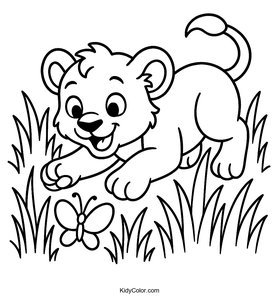 A Playful Lion Cub Pouncing On A Butterfly In The Tall Grass