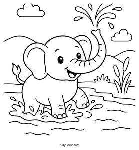An Elephant Spraying Water With Its Trunk While Splashing In