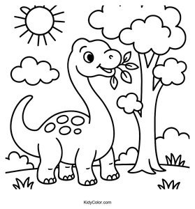 Brachiosaurus Munching Leaves Coloring Page for Kids