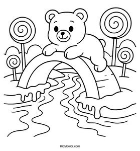 Gummy Bear Bridge Over Chocolate River Coloring Page