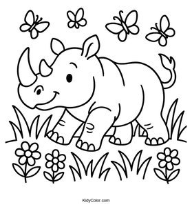 Rhino Walking Proudly Through Tall Grass Surrounded By Colo